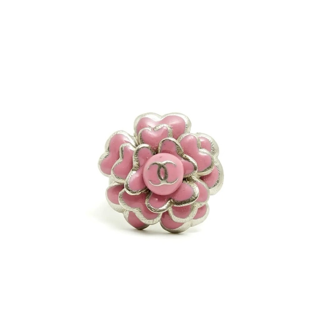 Chanel Pink and Silver Camellia Statement Ring - Picture 5 of 6